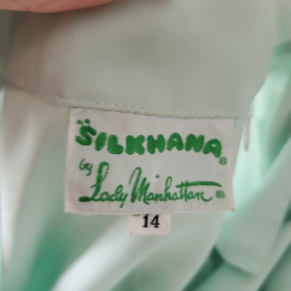 Vintage Silkhana Button Front Shirt 14 Mint Green - Picture 9 of 11